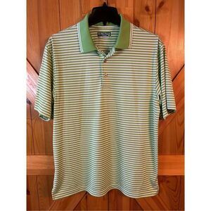 Pro Tour Cool Play Size Medium Green White Striped Polo Short Sleeve Shirt Golf